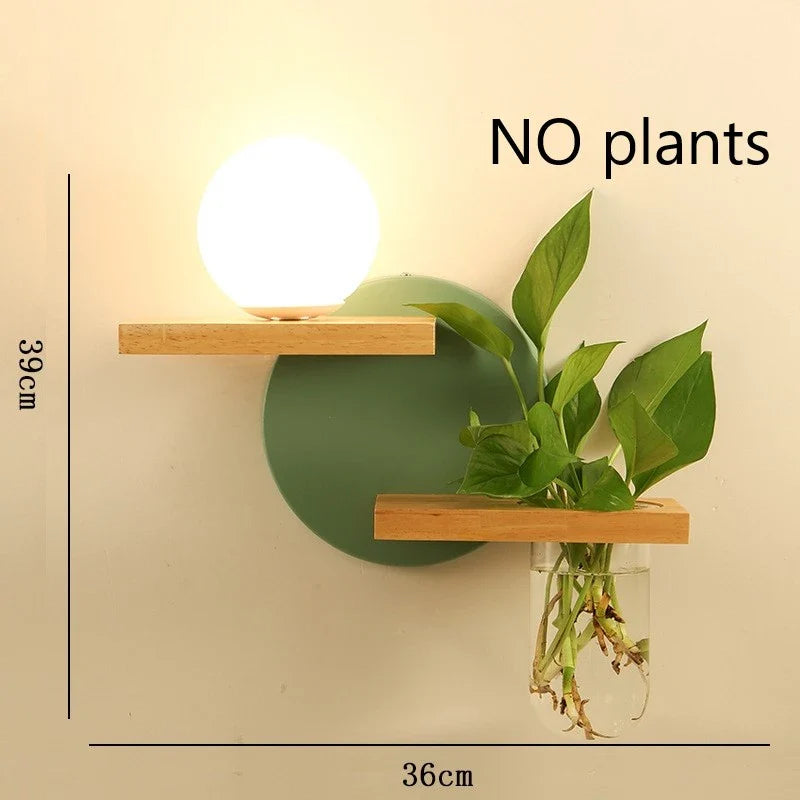 Modern Wooden LED Wall Lamp – Creative Plant & Decor Shelf Light (17 Styles)