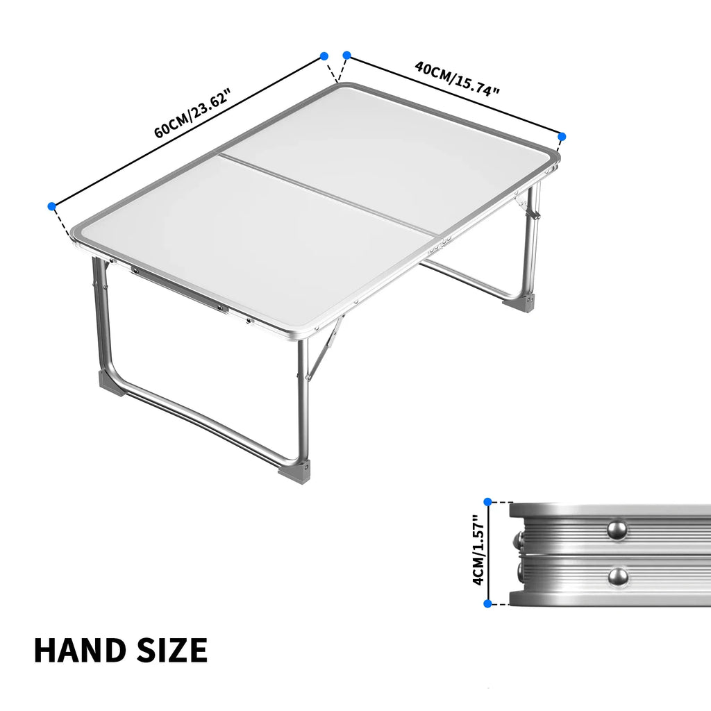 Mini Folding Picnic Table with Carry Handle, Aluminum Frame, Laptop Table for Sofa Bed Couch Floor, 60x40x24cm, Green/White