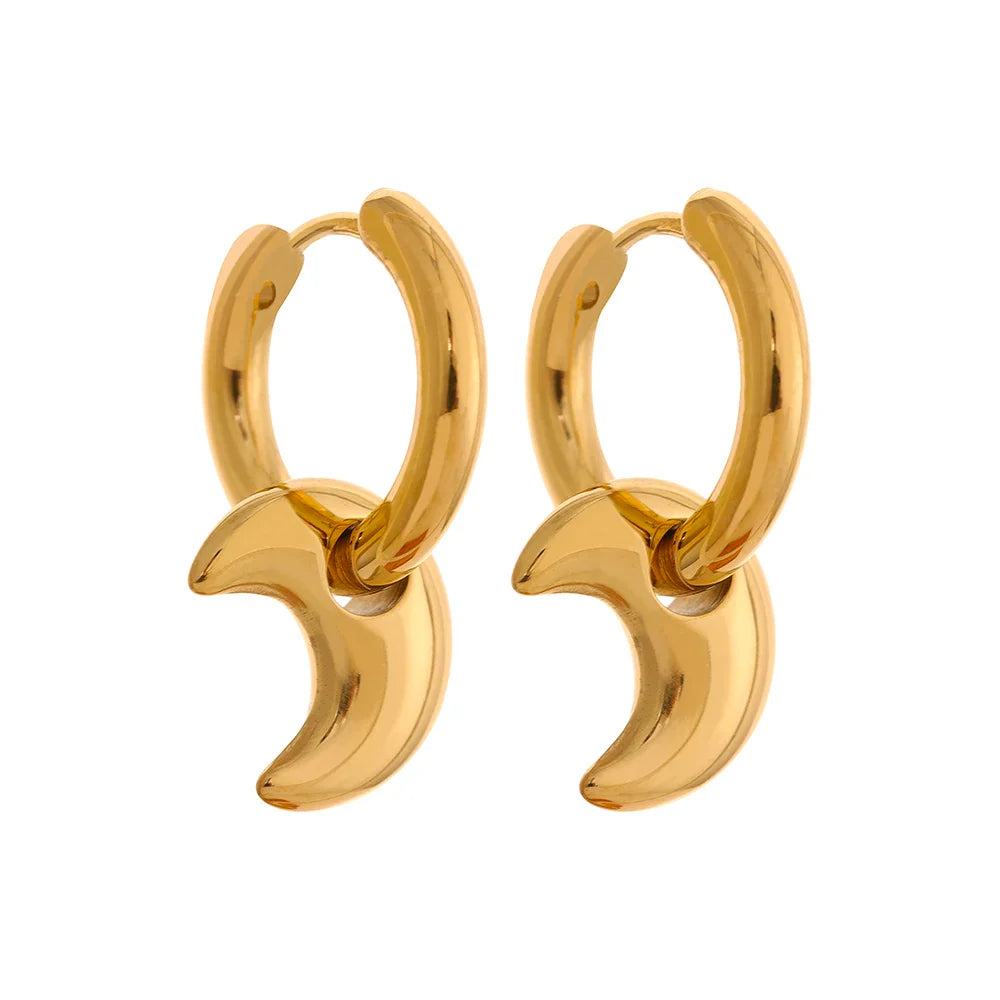 Yhpup Star Moon Heart Pendant Drop Hoop Huggie Earrings 18k Gold Plated Trendy Waterproof Stainless Steel Fashion Charm Jewelry