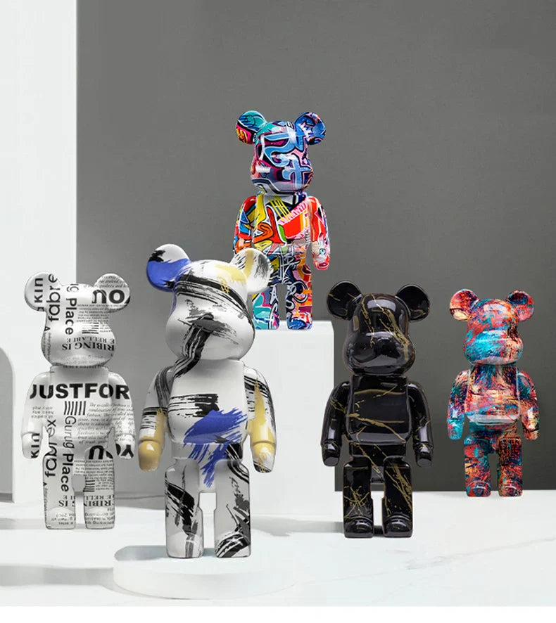 Graffiti Bear Resin Statue Decor | Modern Colourful Bear Ornament 27cm