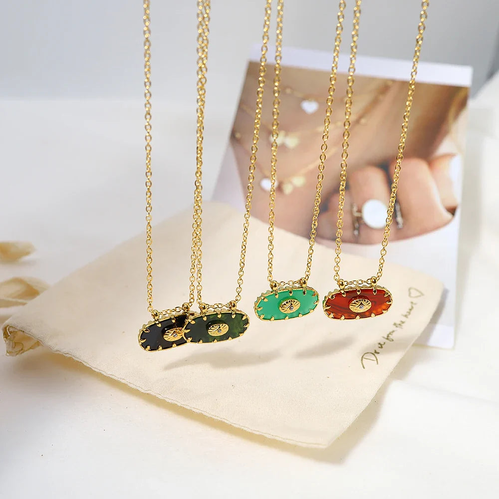 YACHAN 18K Gold Plated Stainless Steel Pendant Necklaces for Women Trendy Colorful Acrylic Charm Y2K Jewelry