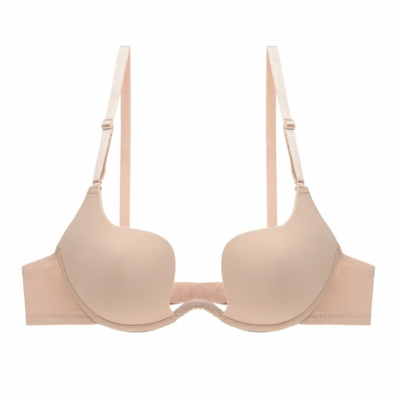 Push Up Bras Backless Women's Bra Low Cut Sexy Gather Brassiere Open Back Wedding Underwear Invisible Seamless Deep V Lingerie