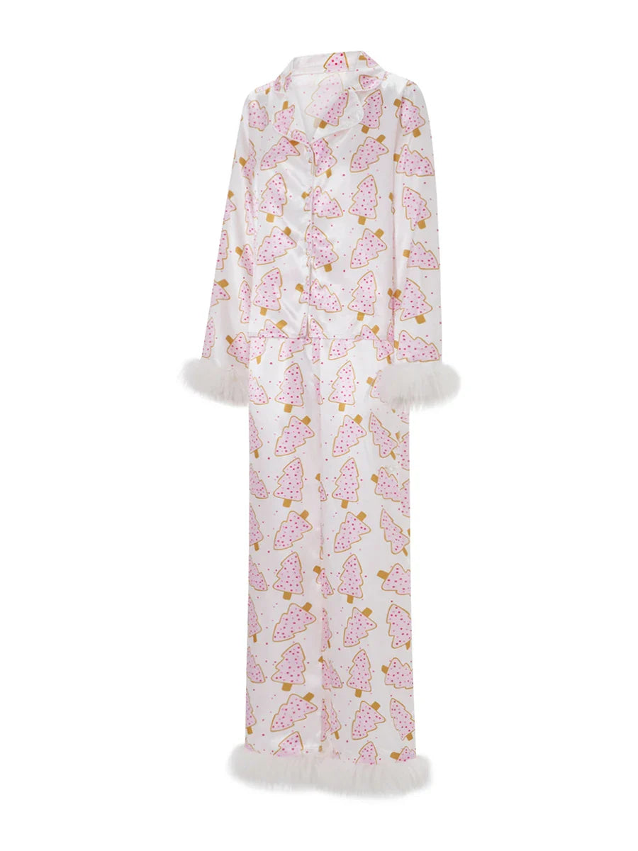 Women's Christmas Pajamas Set V-Neck Top with Pants 2-Piece