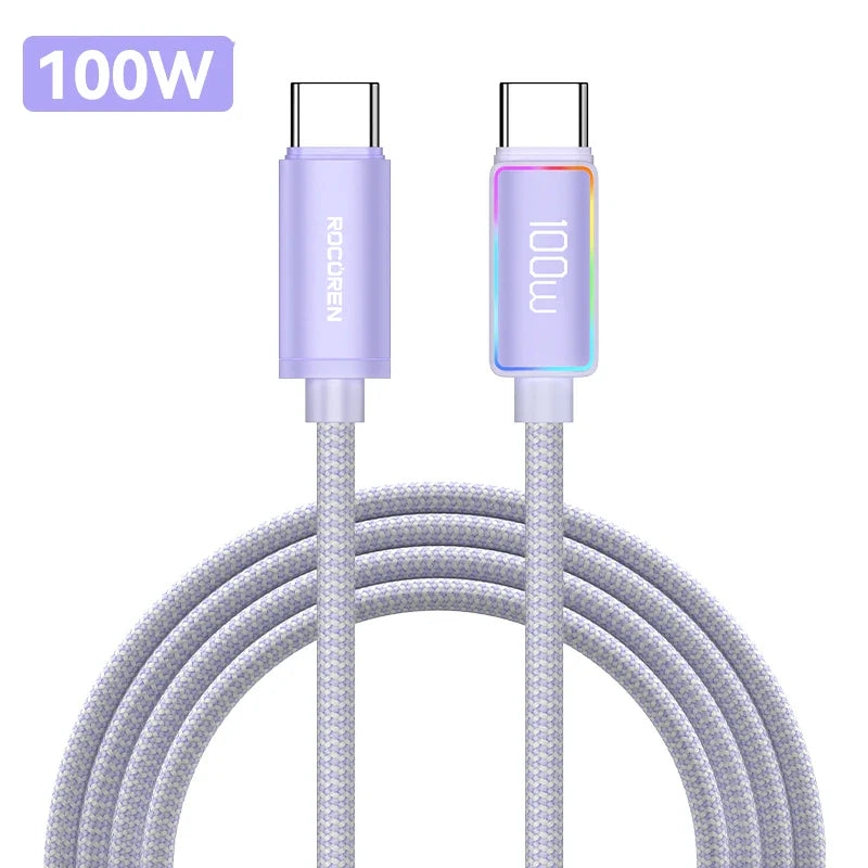 Rocoren 100W USB C to Type C Fast Charging Charger Cable 5A USB-C Cord PD 3.1 High Power Quick Charging For MacBook iPad iPhone