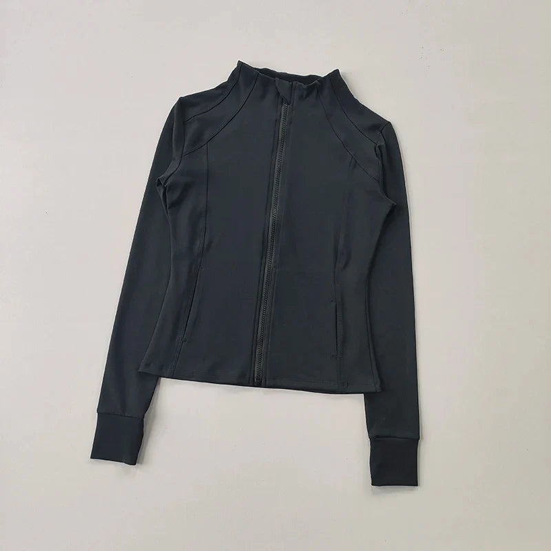 Women Sports Jacket Zip Fitness Yoga Shirt Workout Running Coats Warm Gym Long Sleeve Top Cardigan Slim Tight Jacket Activewear