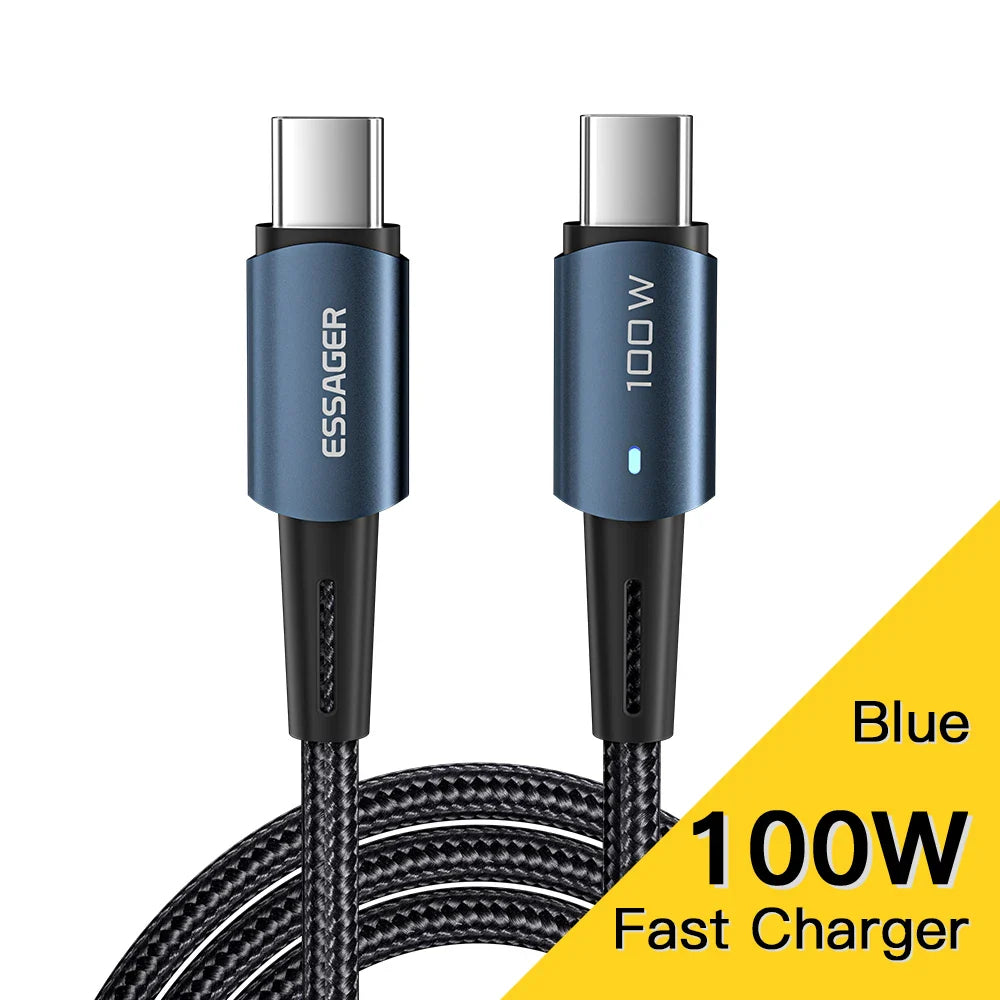 Essager 100W USB Type C To USB C Cable For Xiaomi Huawei P30 P40 Pro 5A Fast Charging Wire Data Cord For Samsung S21 Ultra S20