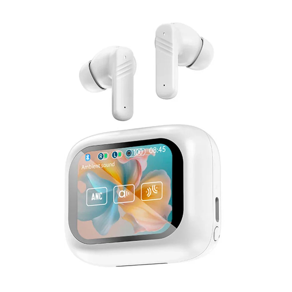New Full Touch Screen Headphones ANC Bluetooth 5.4 Noise Cancelling Earphones HiFi Stereo Wireless In-Ear ENC Earbuds With Mic