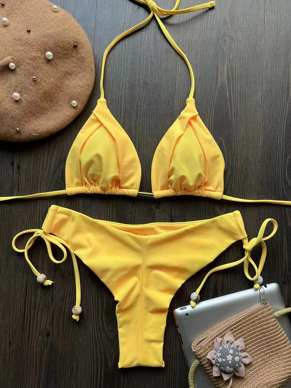 2025 New Sexy Triangle Bathing Suit for Women Brazilian Bikinis Halter Swimwear Push Up Swimsuit Metal Chain Beach Bikini Set
