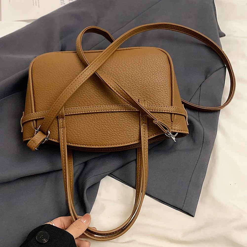 Brand Women's Bag Luxury Designer Handbag PU Buckle Design Top Handle Bag Large Capacity Stylish Satchel Solid Shoulder Bag 2025