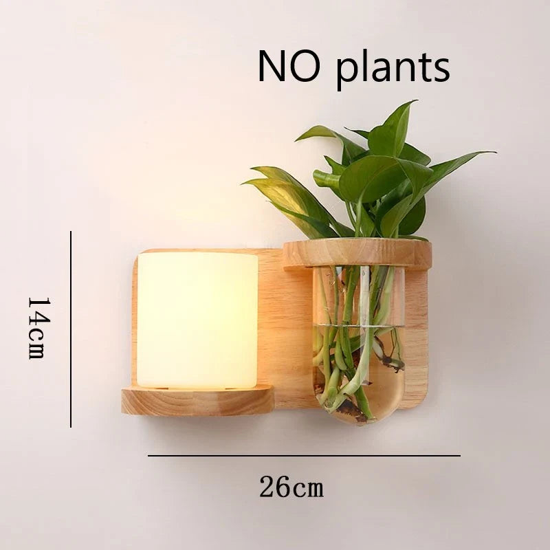 Modern Wooden LED Wall Lamp – Creative Plant & Decor Shelf Light (17 Styles)