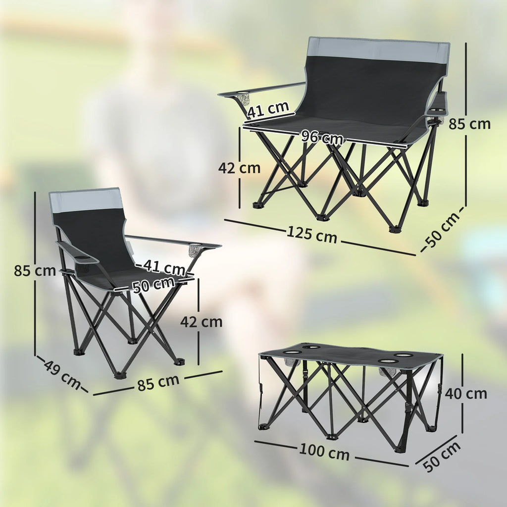 Outsunny 4 Piece Foldable Camping Table and Chairs Set, Grey