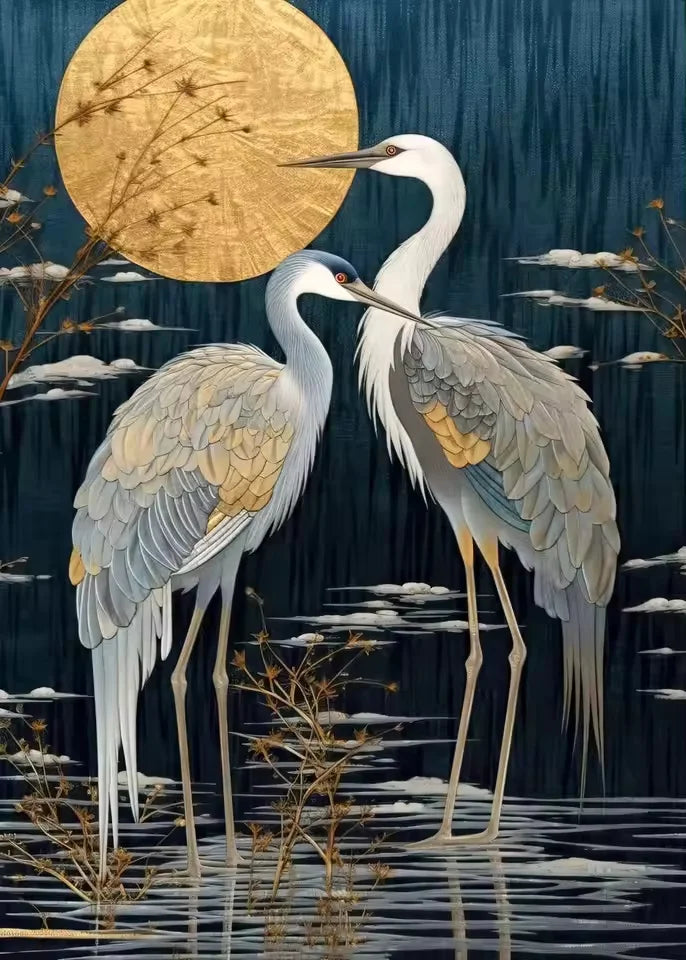 Modern Japanese Crane Canvas Posters – Elegant White Bird Wall Art Print