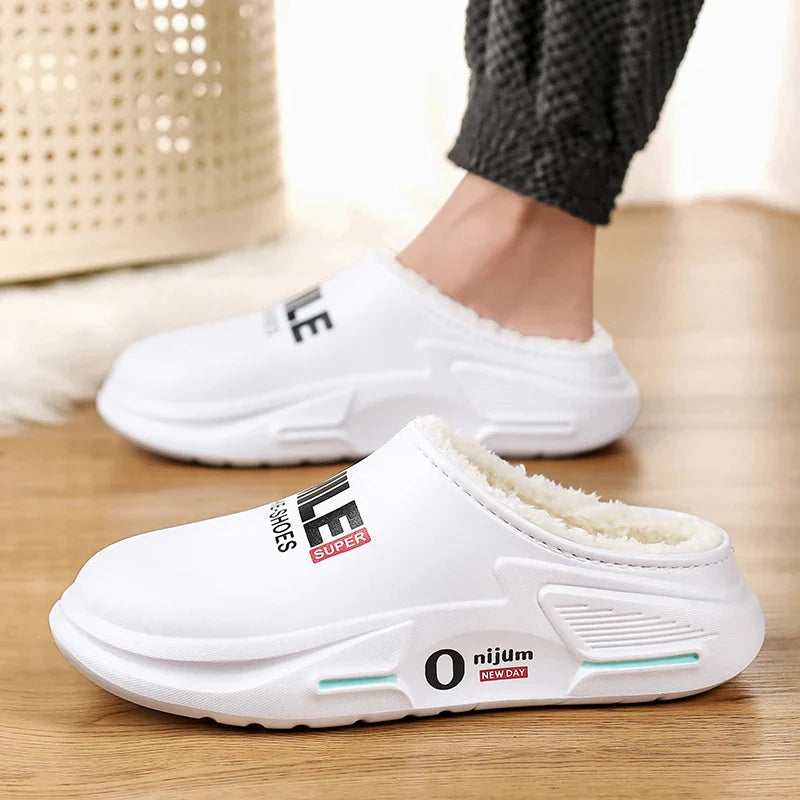 New Winter Men Warm Slippers Cotton Slippers Outdoor Indoor Cotton Shoes Waterproof Mens Comfortable Home Bedroom Plush Slippers