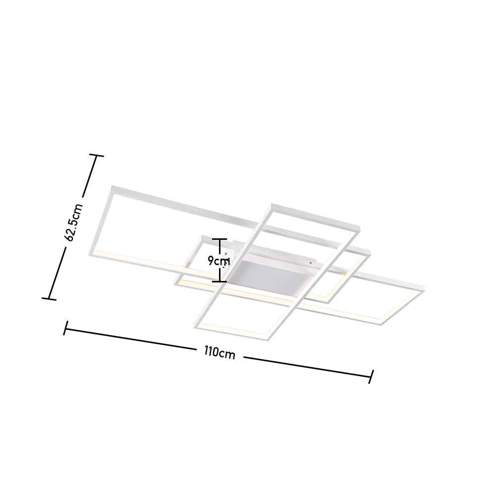 KOMORE Neutral Style Rectangular LED Semi Flush Ceiling Light,  White / Stepless Dimming for Office, Living Room, Bedroom