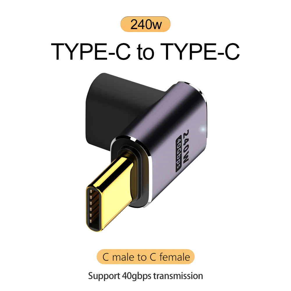 NNBILI 5A Type-C OTG Adapter 240W Fast Charging Data Converter USB4.0 40Gbps Support 8K 60Hz USB C 90/180 Degree Elbow Adapter