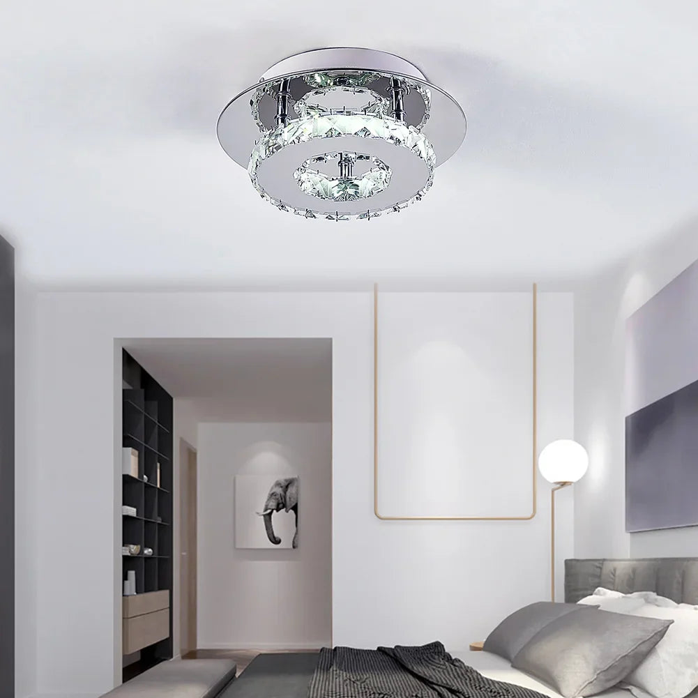 KOMORE Modern Small Crystal LED Ceiling Light, Square / Round for Office, Living Room, Bedroom, Kitchen, Hallway
