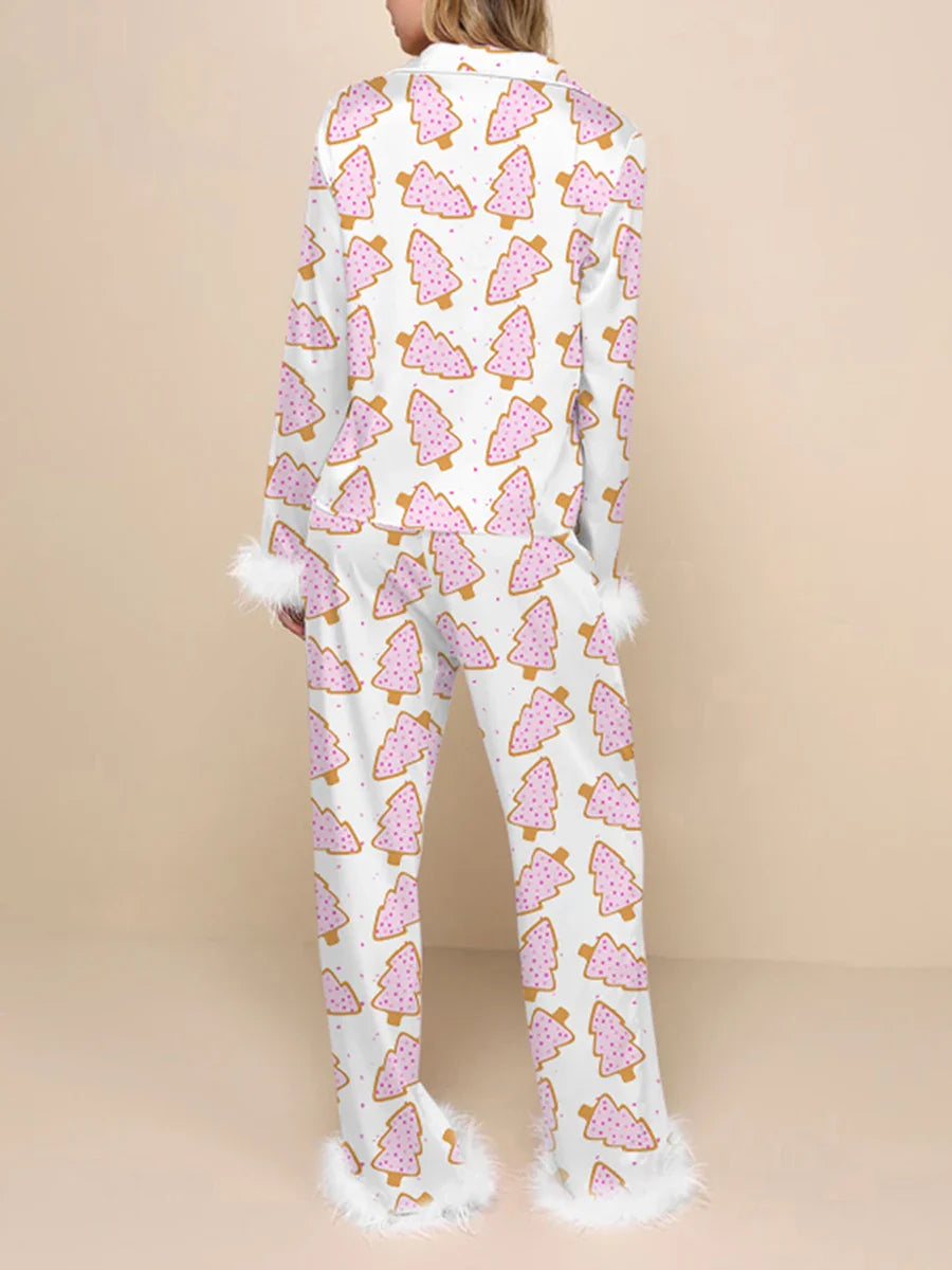 Women's Christmas Pajamas Set V-Neck Top with Pants 2-Piece