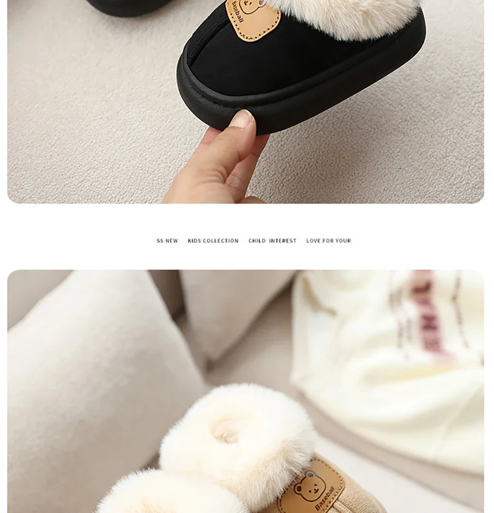 Unisex Cute Winter Boots for Toddlers Faux Fur Thick Warm Velvet Slip-On Baby Snow Footwear 1-3 Years Anti-Slippery PU Leather