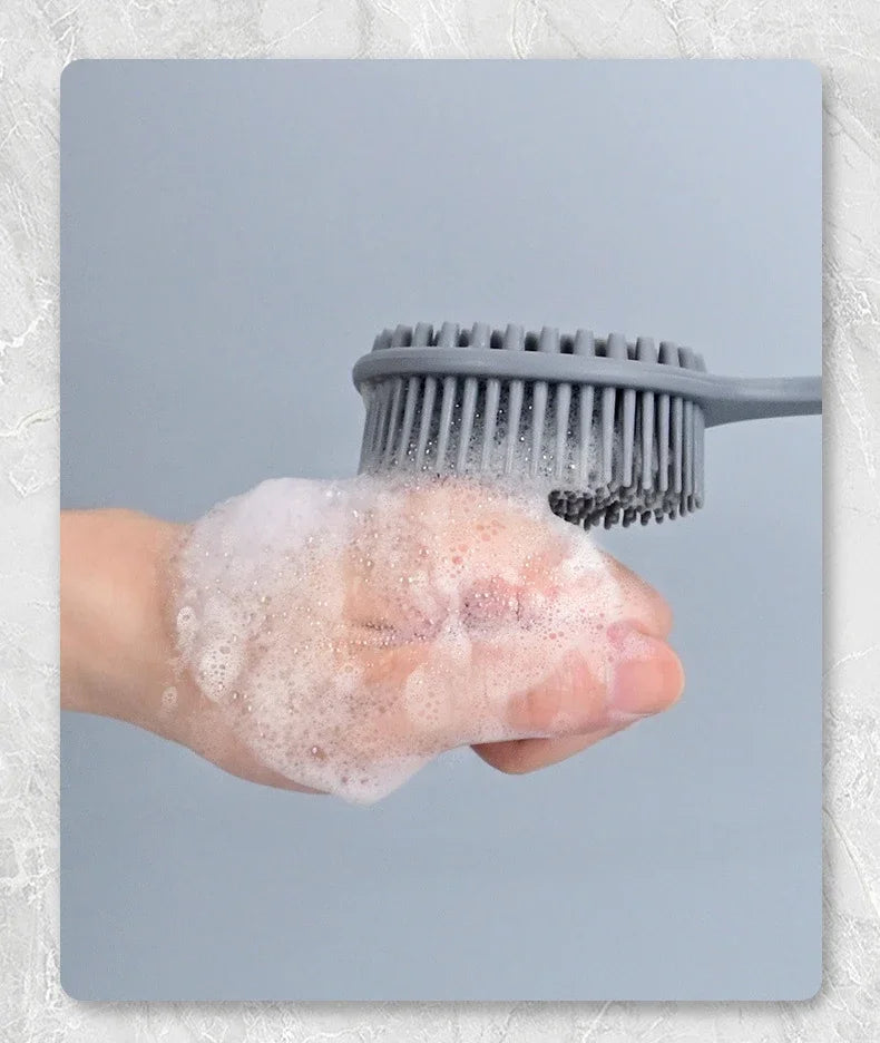Double-Sided Silicone Back Scrubber Long Handle Long Handle Body Bath Brush Mud Back Scrubber Shower Massage Exfoliation Brush