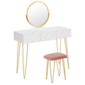 1SET White Gold Dressing Table  with 360° Swivel Mirror 3 Drawers 3D Effect Velvet Stool Cosmetic Makeup dressers for Bedroom