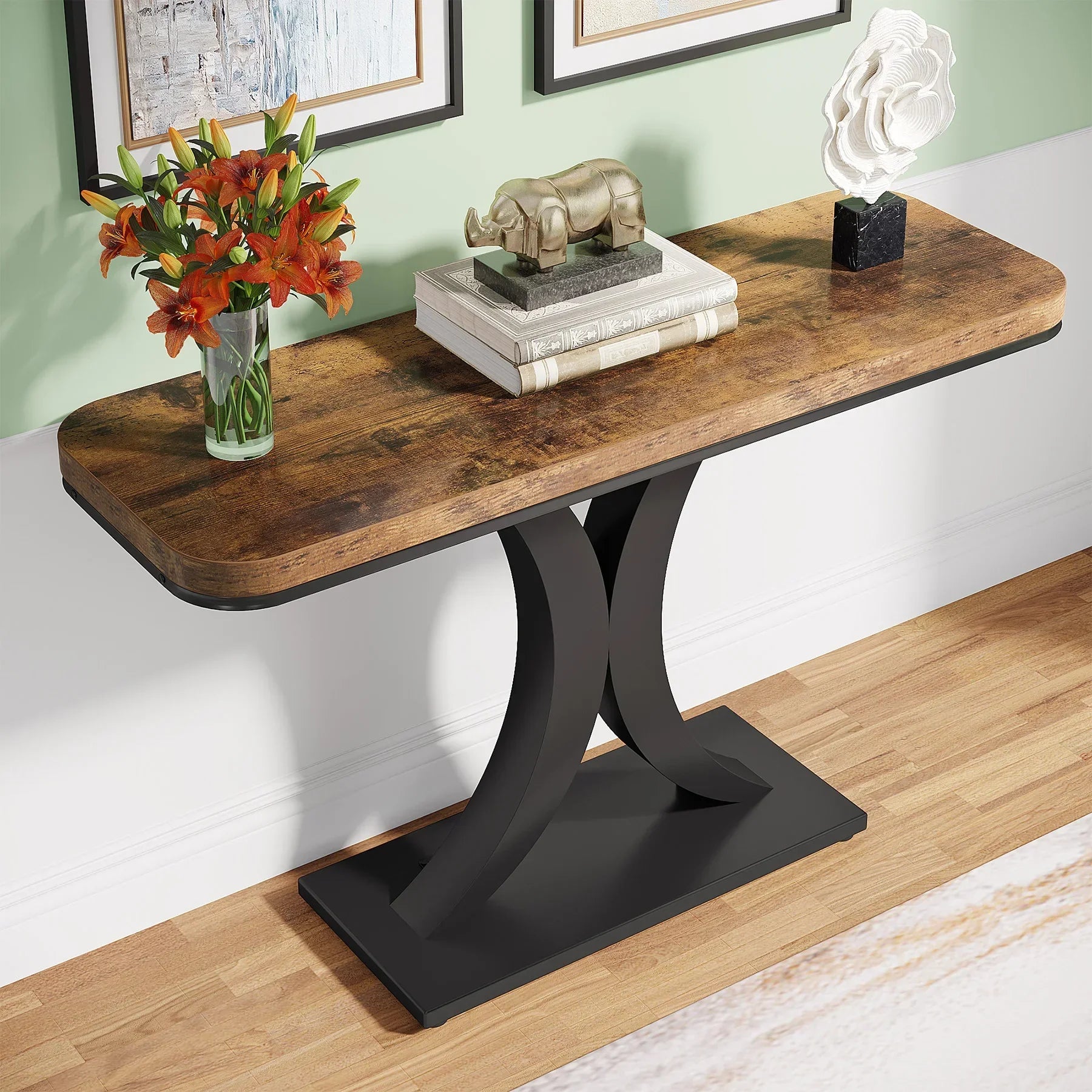 Tribesigns Industrial Console Table, 40 inch Narrow Entryway Foyer Table with Geometric Base, Rustic Hallway Accent Table