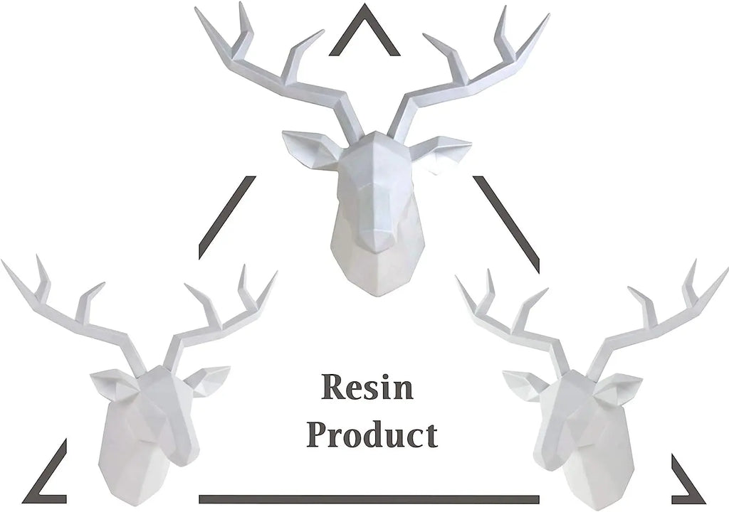 Modern Geometric Deer Head Wall Sculpture – Resin Antler Decor