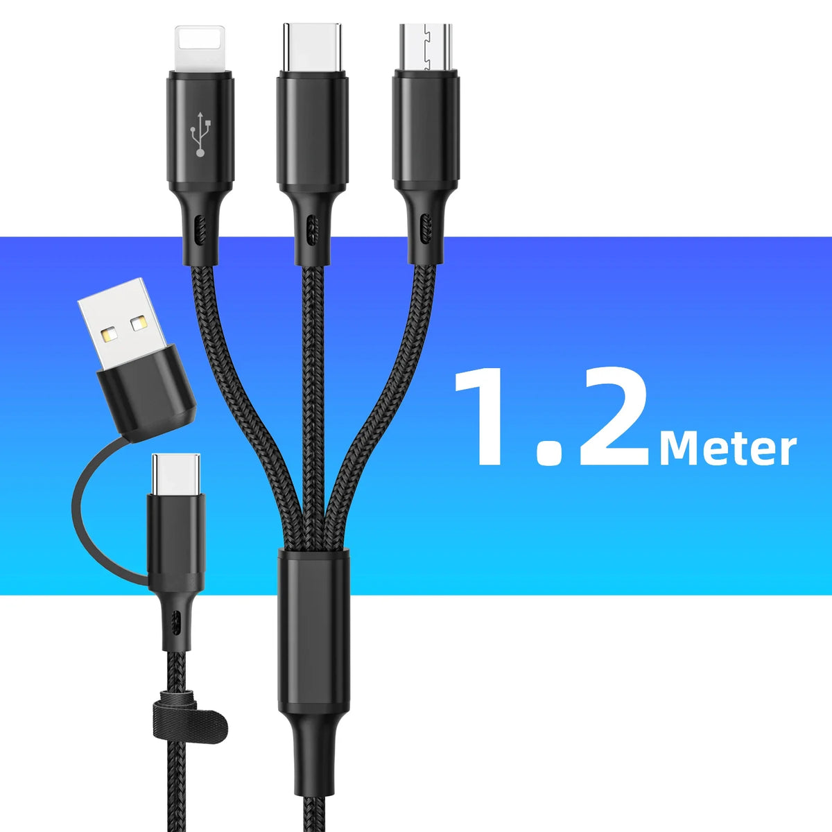3 In 1 Fast Charging Cord For iPhone Huawei Micro USB Type C Charger Cable 1.2m Multi Usb Port Multiple Usb Charging Cord