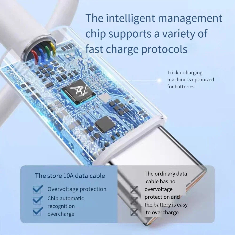 120W Super Fast Charging Cable USB 10A Type C USB-C Phone Data Cord For Huawei P40 P30 Iphone 15Xiaomi 14 Redmi 13 12 Cable New