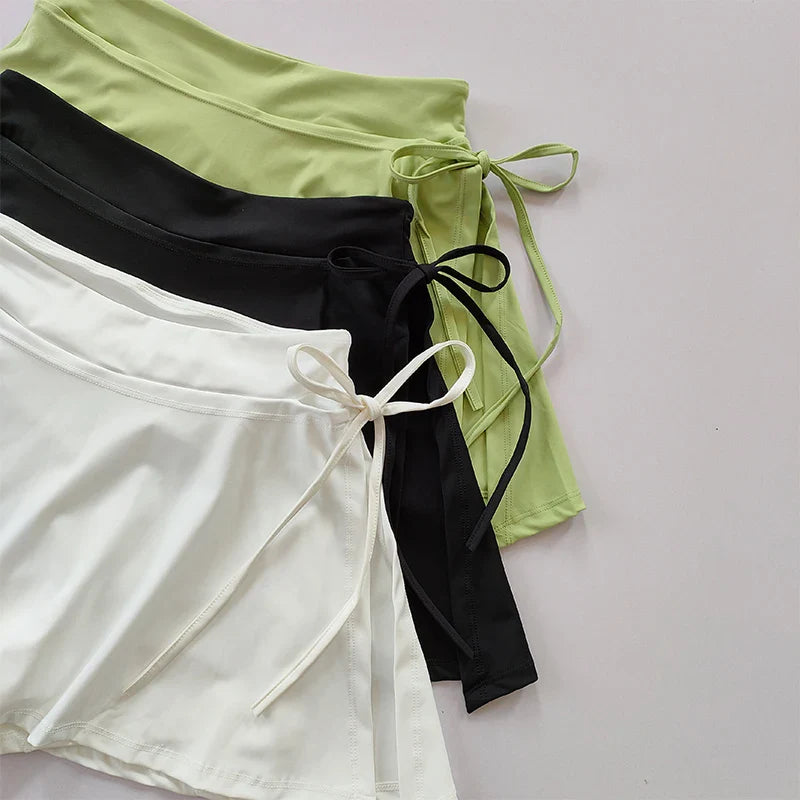 Sports Yoga Skirt Badminton Tennis Skirt Pants Half-Body Quick Drying Pocket Skirt Side Split Strap Skirt Pants for Outwear