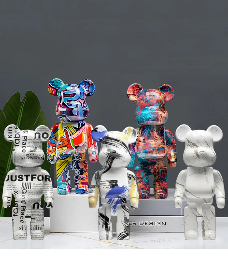 Graffiti Bear Resin Statue Decor | Modern Colourful Bear Ornament 27cm