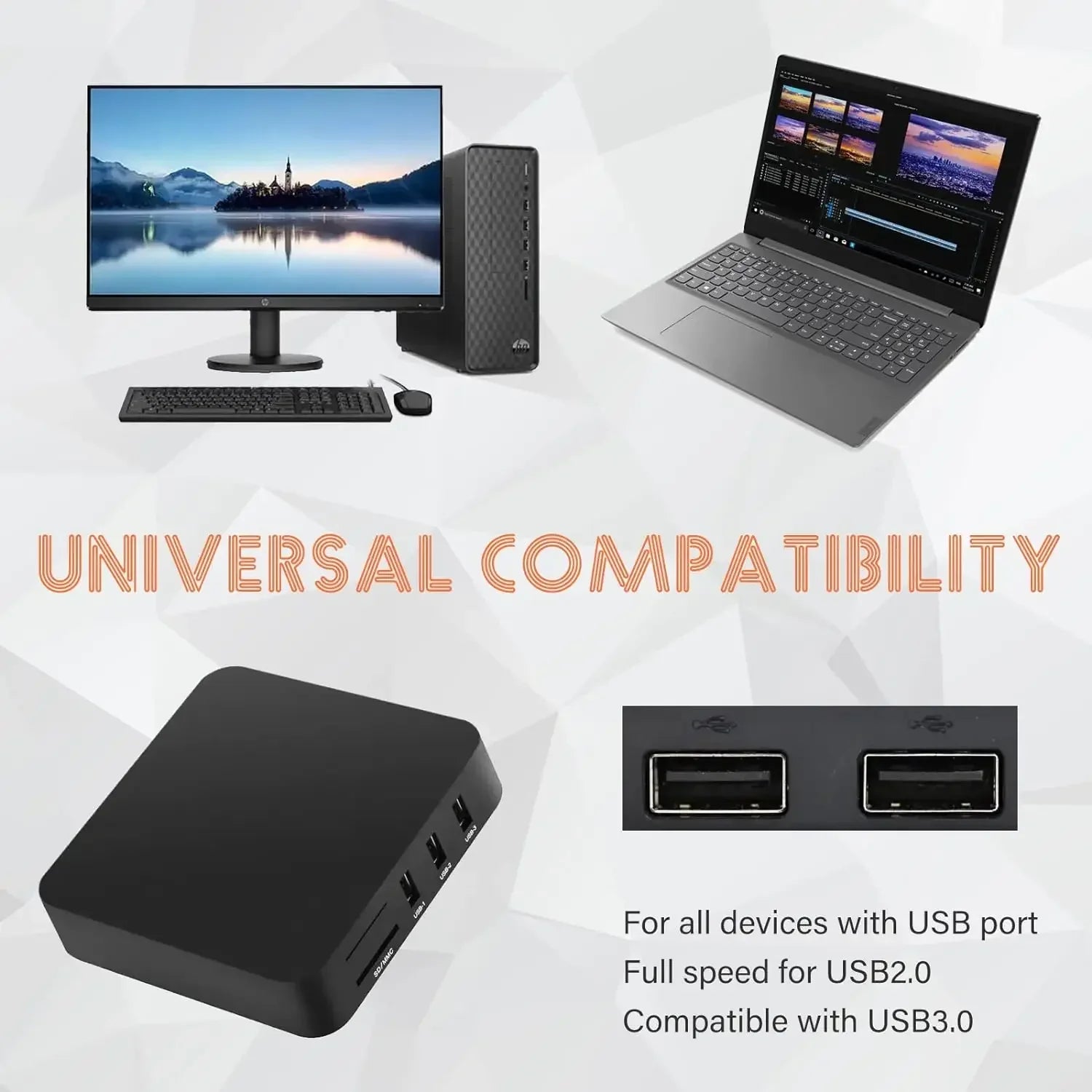 All In One Memory Card Reader USB External Cardreader SD SDHC Mini Micro M2 MMC XD CF Reader  For MP3, Digital Camera