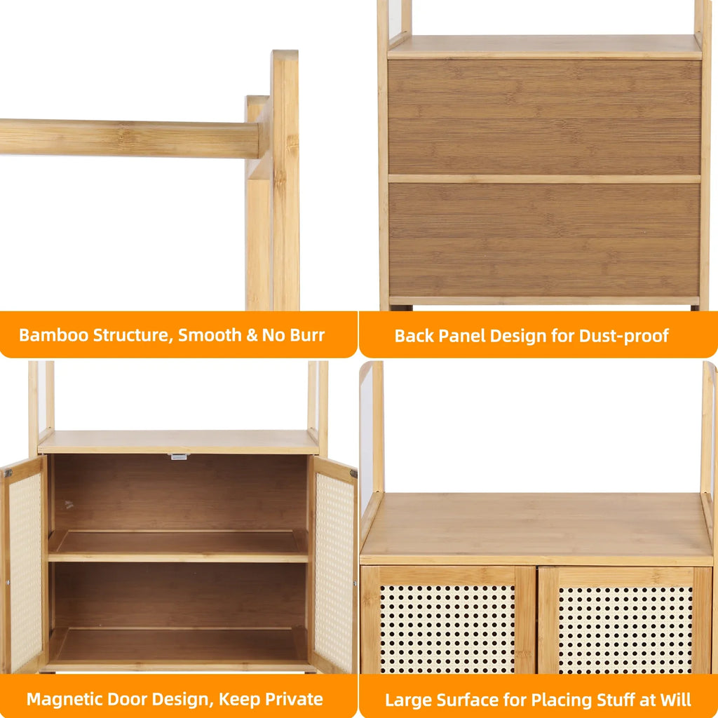 Bamboo Garment Rack, Heavy Duty Coat Stand, Wardrobe with 3 Storage Shelves, Shoe Shelf