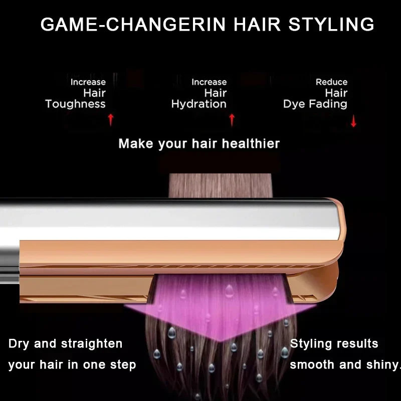 2-in-1 Hair Straightener and Dryer Combo - Negative Ion Heating Flat Iron for Quick, Long - Lasting Hair Styling at Home，salon