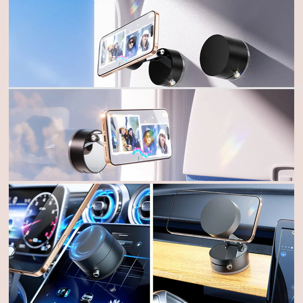 Mini Vacuum Double Side Magnetic Suction Cup Phone Holder Foldable Suction Cup Car Navigation Bracket for iPhone 16 15 Samsung