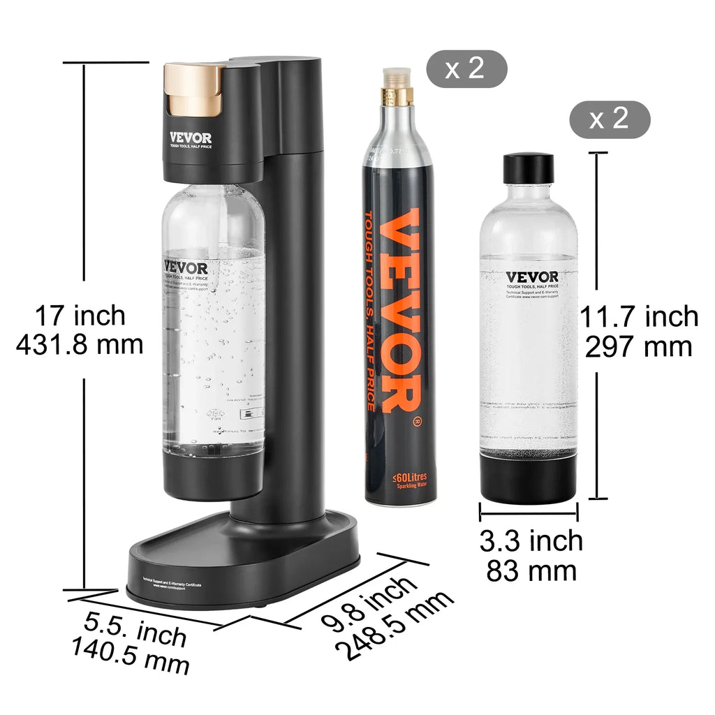 VEVOR Sparkling Water Maker Soda Machine for Home Carbonating Seltzer Water Starter Kit w/ Mainstream Screw-in 60L CO2 Cylinder