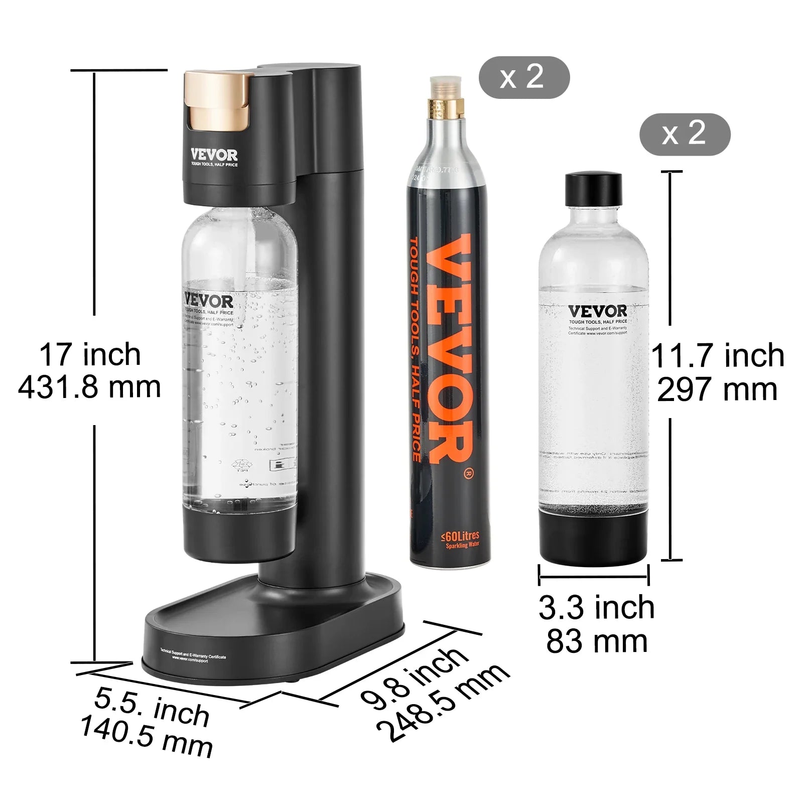 VEVOR Sparkling Water Maker Soda Machine for Home Carbonating Seltzer Water Starter Kit w/ Mainstream Screw-in 60L CO2 Cylinder