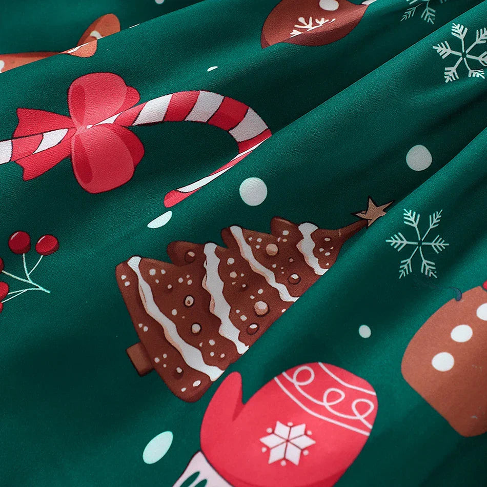 Girl's New Year Red Patchwork and Christmas Deer Print Casual Dress