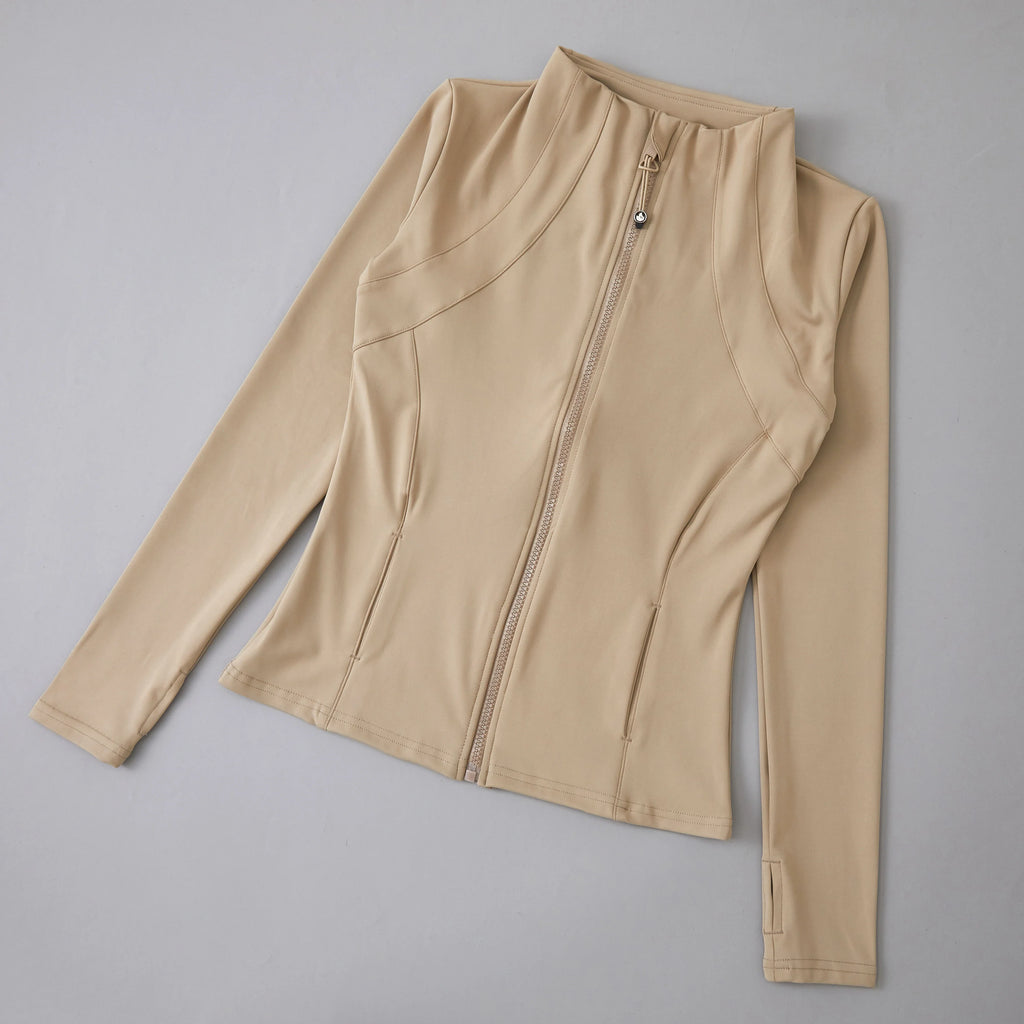 New yoga wear ladies coat round high elastic loose exercise yoga fitness long sleeve stand-up collar  yoga tops