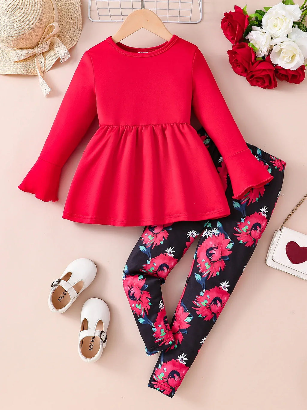 Spring and Autumn girls fashion outdoor casual 2-piece set solid color round