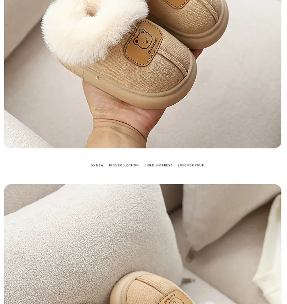 Unisex Cute Winter Boots for Toddlers Faux Fur Thick Warm Velvet Slip-On Baby Snow Footwear 1-3 Years Anti-Slippery PU Leather