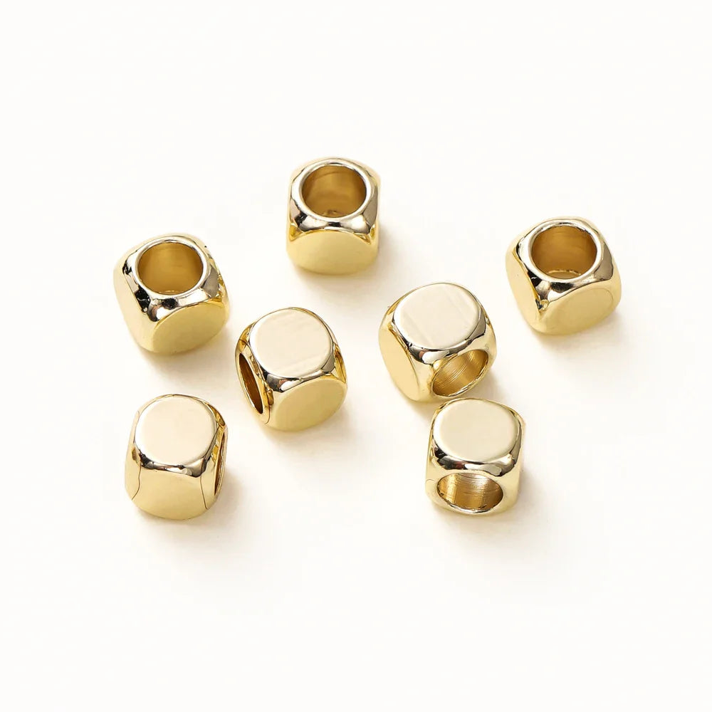 50pcs/lot 2-5mm 14K/18K Real Gold Plated Brass Square Spacer Loose Beads for DIY Jewelry Making Beads Accessories Findings