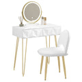 Dressing Table Vanity Cosmetic Table dresser with LED Light in 3 Light Colours  Velvet Chair 2 Drawers 360° Rotating Mirror