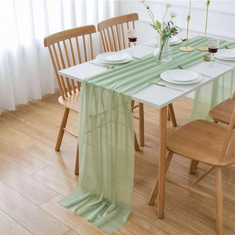 Chiffon Table Runner Sheer Fabric Silk for Boho Sheer Fabric Wedding Arch Overlay Draping Decoration Birthday Party Table Decor