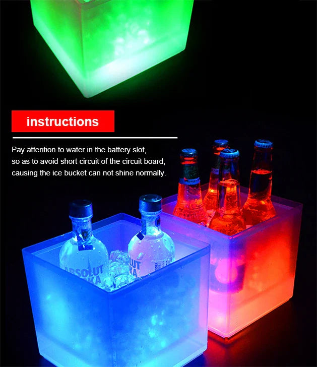 LED Ice Bucket 3.5L Colorful Cooler Bucket Double Layer Square Ice Tray Bar Nightclub Light Up Champagne Whiskey Beer Bucket