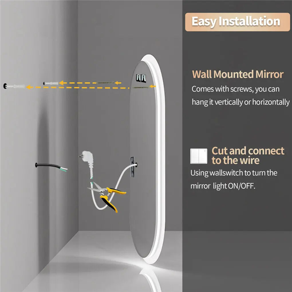 LUVODI Waterproof Illuminate Bathroom Light Vanity Mirror Frameless Touch Screen Backlit Demist Wash Basin Mirror