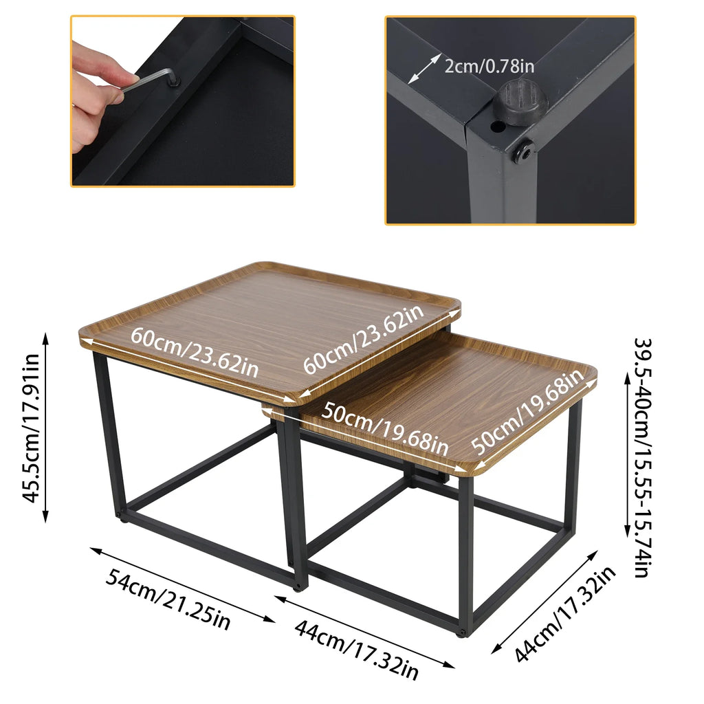 2PCS Industrial-inspired Coffee Table Set Stacking Vintage Side End Table Space Saving Living Room Furniture