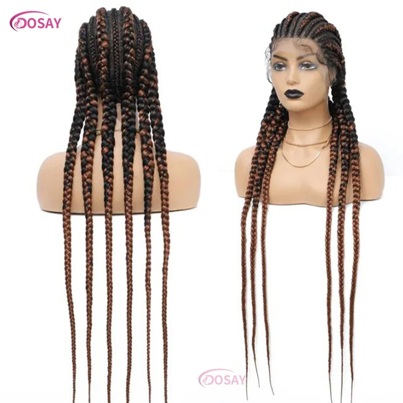 36" Cornrows Box Synthetic Hair Braided Wigs #27 Blonde Knotless Full Lace