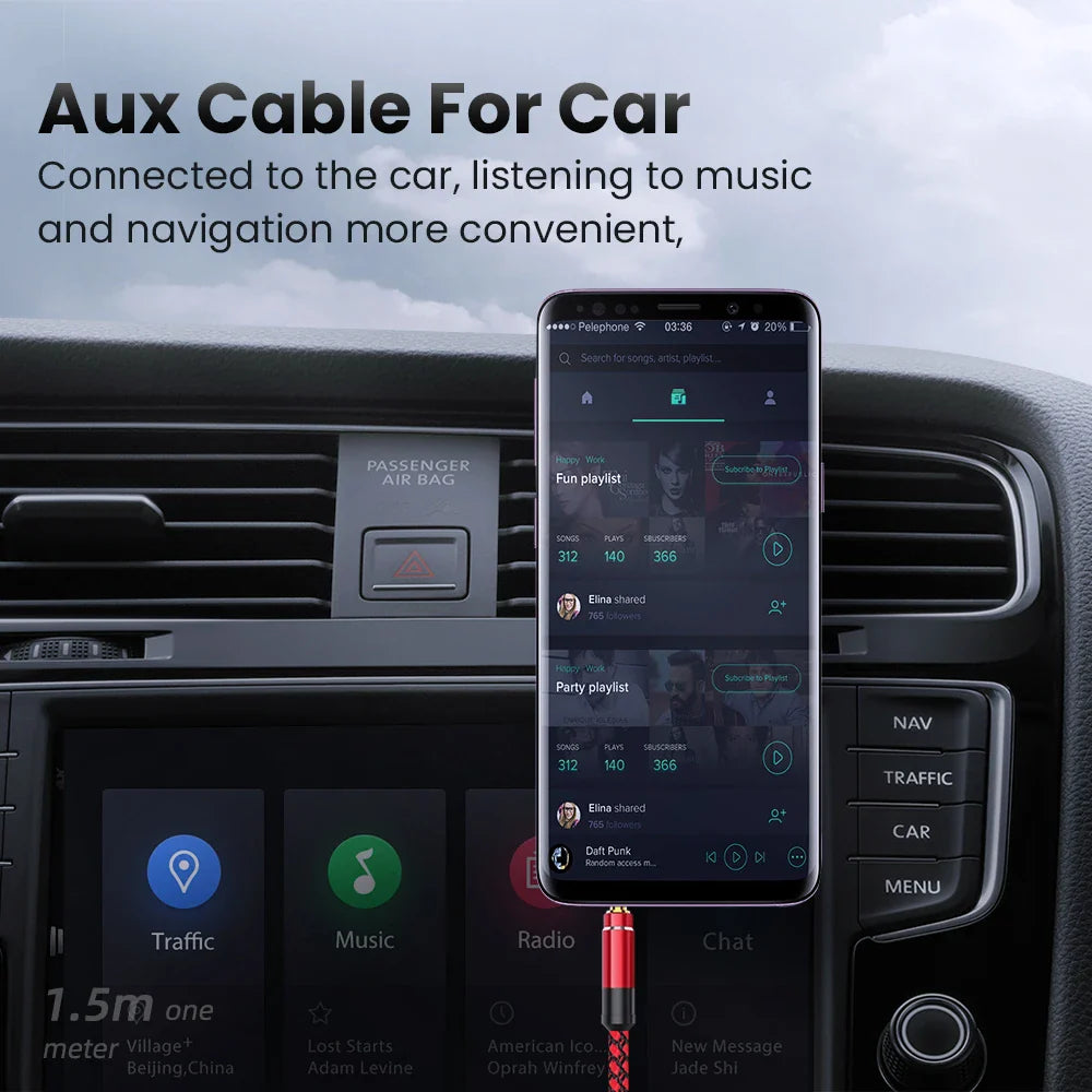 NNBILI 1.5M Jack 3.5mm Audio Cable Nylon Braid 3.5mm Car AUX Cable Headphone Extension Code for Phone MP3 Car Headset Speaker