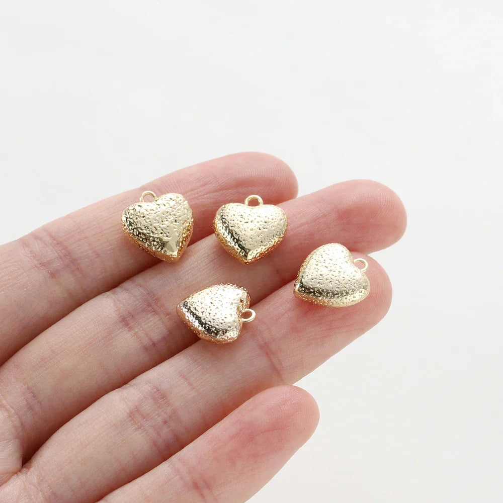 4pcs/lot 14K 18K Gold Plated Heart Charm with Jump Ring Necklace Making Supplies Solid Love Pendant For DIY Jewelry Accessories