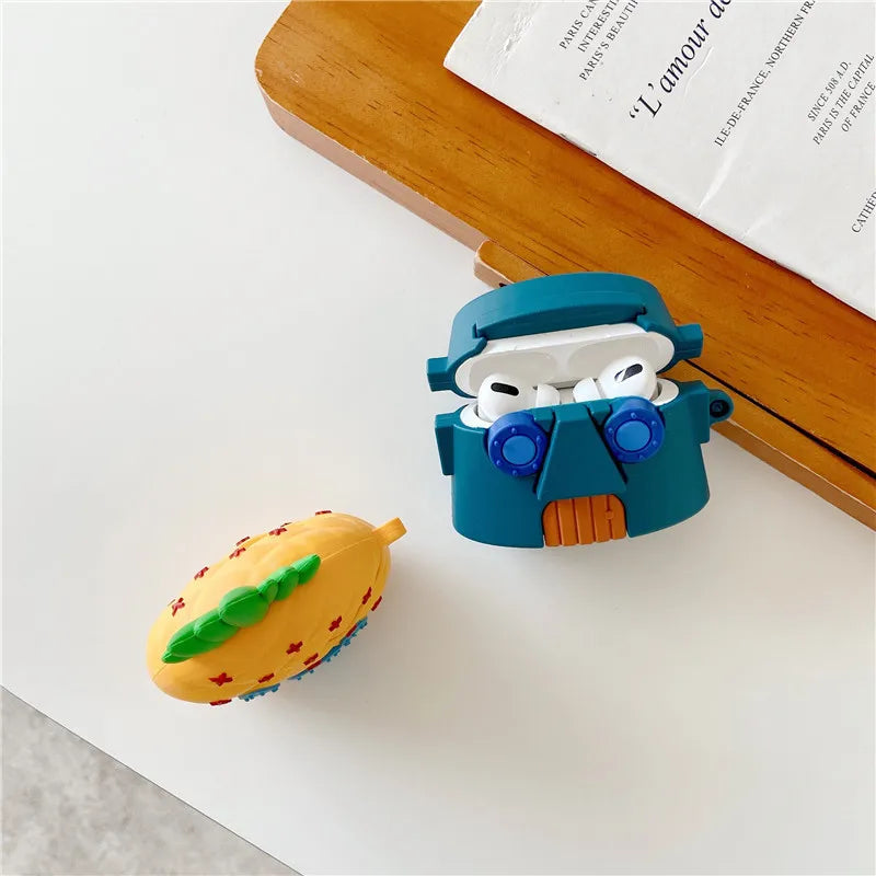Pineapple Wooden Man Cute Cartoon Silicone Case For Apple Airpods 3 2 1 Pro With Keychain Case Wireless Charging Soft Cover Box